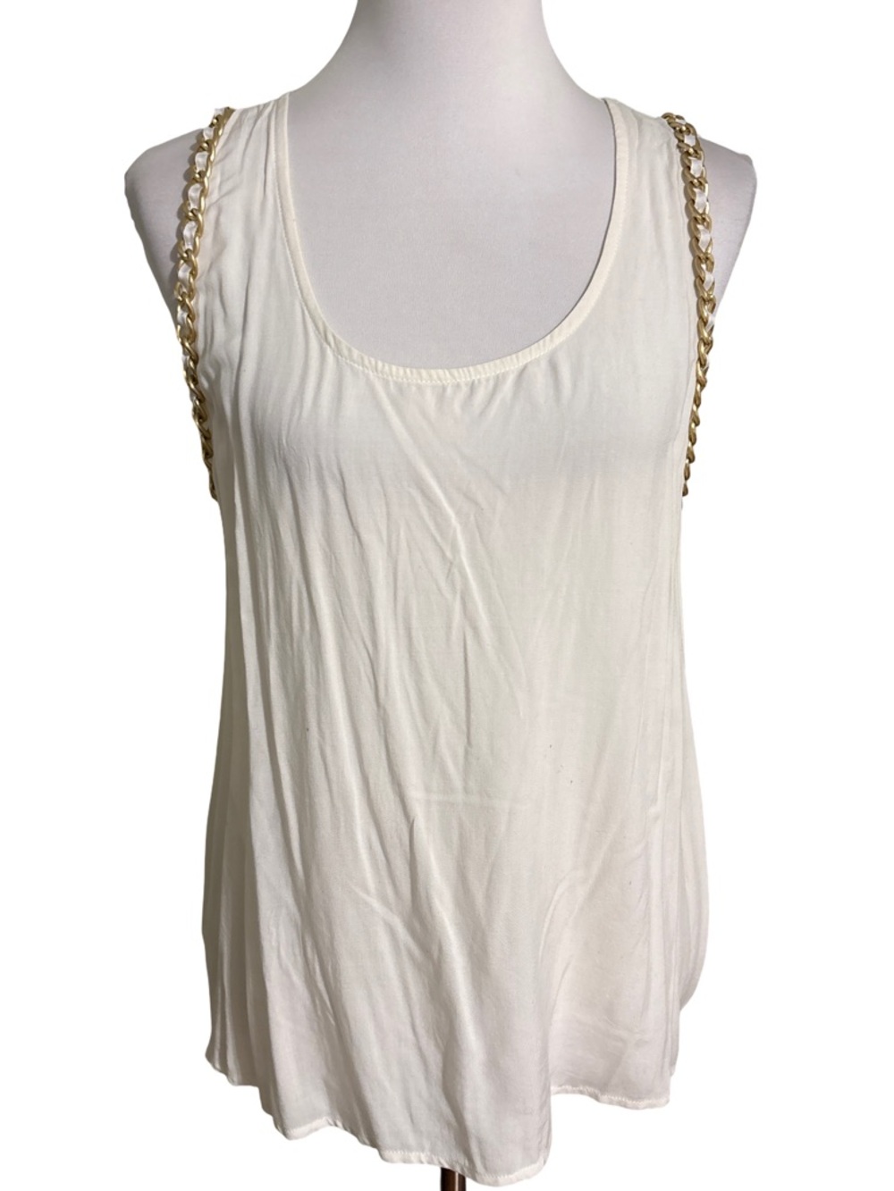imaginary voyage Cream Scoop Neck Tank with Gold Chain Straps